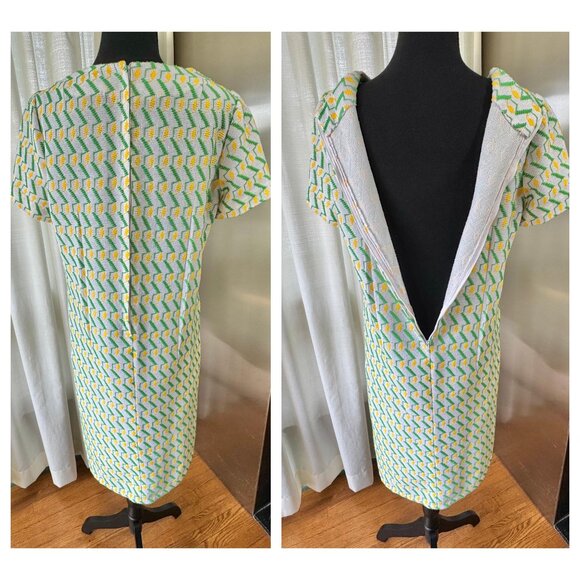 Vintage 60s dress, white, yellow, green zigzag, Mod textured knit - Picture 8 of 10